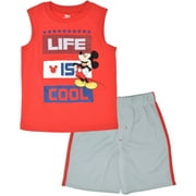 Disney Mickey Mouse Toddler Boys American Flag Tank Top Mesh Shorts Red/Gray 2T